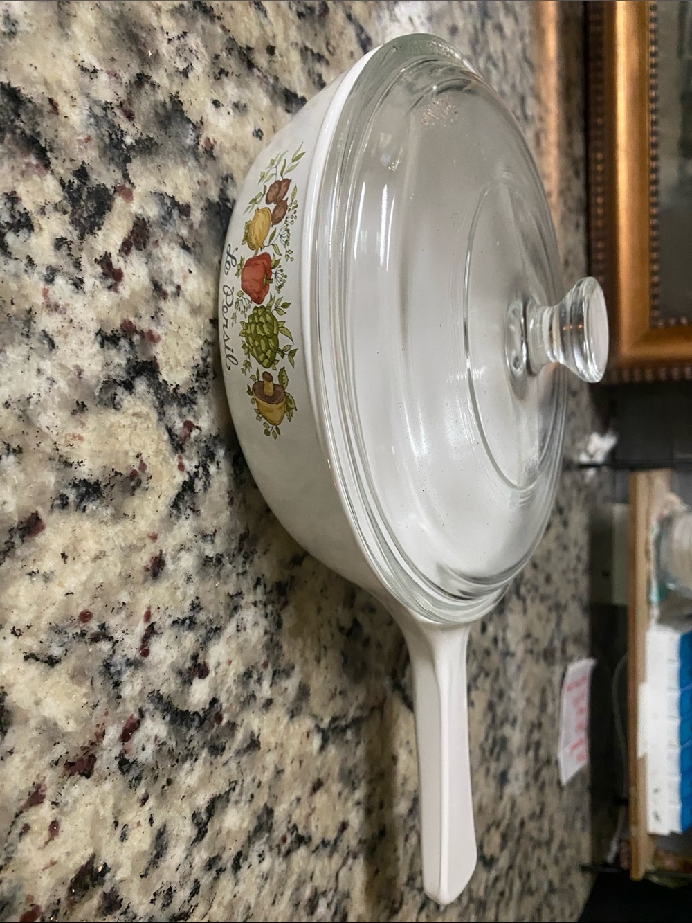 CorningWare White Handled Casserole with Floral Fruit Accent and Glass Lid